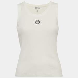 Pre Owned قميص بدون أكمام لويفي جيرسي أبيض بشعار مقاس صغير - سمول