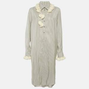 مملوكة مسبقًا Loewe Grey Striped Crepe Tassel Detail Shirt Dress L