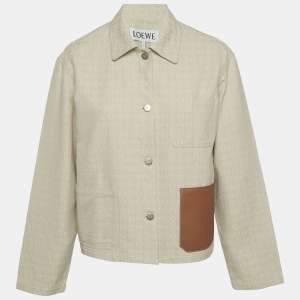 Pre Owned Loewe Beige Anagram Jacquard Leather Pocket Workers Jacket S