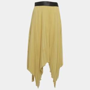 Pre Owned تنورة لويفي جلد مطوي أصفر بحافة مرتفعة عند الخصر مقاس متوسط (ميديوم)