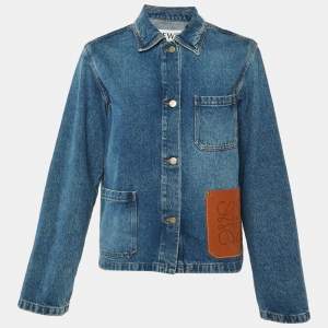 Pre Owned Loewe Blue Denim Anagram Patch Oversized Jacket S