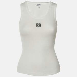 مملوكة مسبقًا Loewe White Anagram Embroidered Rib Knit Tank Top S