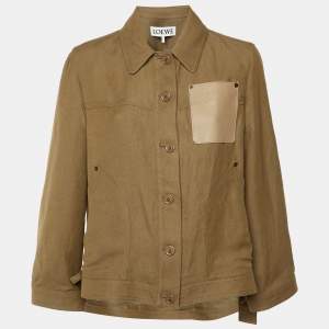 Pre Owned Loewe Brown Linen Blend Anagram Pocket Oversized Workwear Jacket S