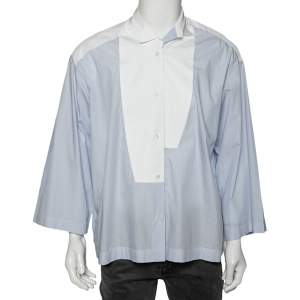 Pre Owned Loewe Blue & White Striped Paneled Cotton Oversized Shirt M