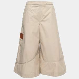 Pre Owned Loewe Beige Cotton Wide Leg Cropped Trousers S
