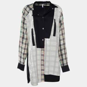 Loewe Black Sequined & Plaid Patchwork Shirt Dress S