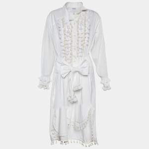 Loewe White Poplin Tasseled Tie Detail Shirt Dress S