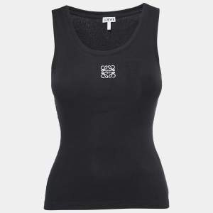 Loewe Black Cotton Knit Anagram Embroidered Tank Top S