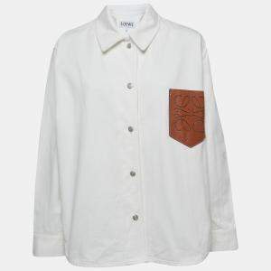 Loewe White Denim Leather Pocket Detail Oversized Shirt S