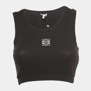 Pre Owned Loewe Black Ribbed Knit Anagram Crop Top S