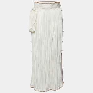 Loewe Ivory White Crinkled Satin Midi Skirt S