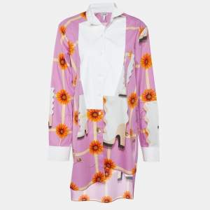 Loewe Pink/White Wallpaper Print Cotton Asymmetric Long Shirt M