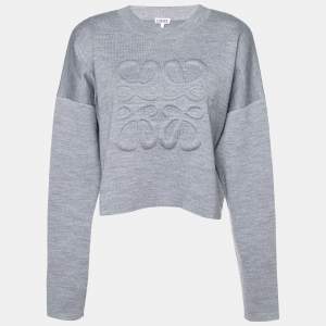 Loewe Grey Anagram Wool Knit Cropped Sweater M