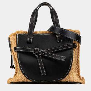 Loewe Small Raffia and Leather Gate Top Handle Bag