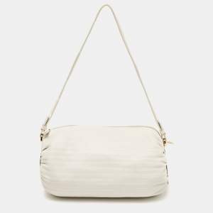 Loewe White Pleated Leather Bracelet Pouch Bag