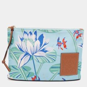 Loewe x Paula Ibiza Blue/Multicolor Water Lily Print Canvas Pouch