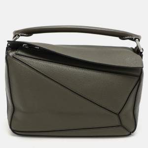 Pre Owned Loewe Olive Green Leather Small Puzzle Shoulder Bag