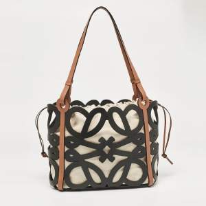 Pre Owned Loewe Black/Brown Leather Anagram  Cut Out Tote