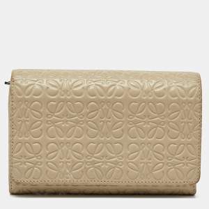 Loewe Beige Signature Embossed Leather Compact Wallet