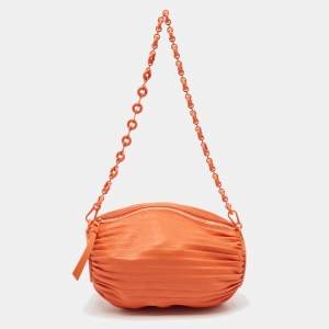 Loewe Orange Leather Pleated Braclet Pouch Bag 
