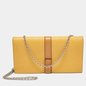 Loewe Mustard/Brown Leather Flap Wallet on Chain