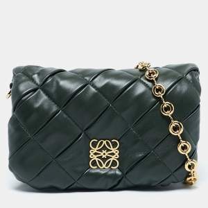 Loewe Green Leather Mini Pleated Goya Puffer Shoulder Bag