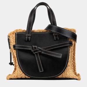 Loewe Beige/Black Small Raffia and Leather Gate Top Handle Bag