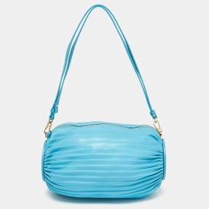 Loewe Light Blue Pleated Leather Bracelet Pouch Bag