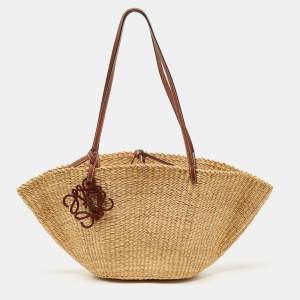 Loewe Brown/Tan Woven Raffia Small Shell Basket Bag