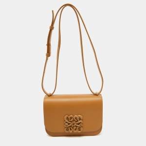 Loewe Light Brown Leather Goya Logo Flap Shoulder Bag