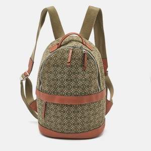 Loewe Khaki Green/Brown Anagram Jacquard and Leather Backpack