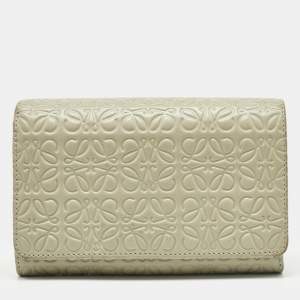 Loewe Sea Green Anagram Embossed Leather Repeat Compact Wallet