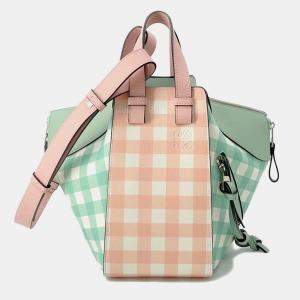 Loewe Green/Pink Leather Hammock Gingham Check Small Shoulder Bag