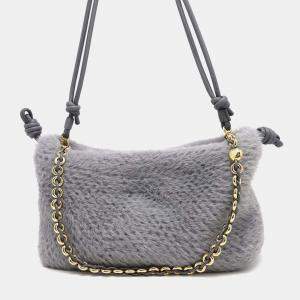  Loewe Silver Gray Knit Flamenco Shoulder Bag