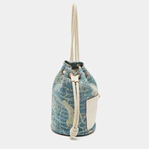 Loewe Blue/White Washed Denim and Leather Mini Sailor Mermaid Drawstring Bag