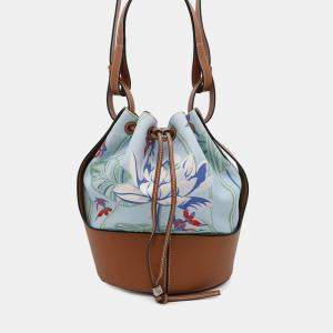 Loewe Blue Brown Canvas Leather Paula Balloon Bag