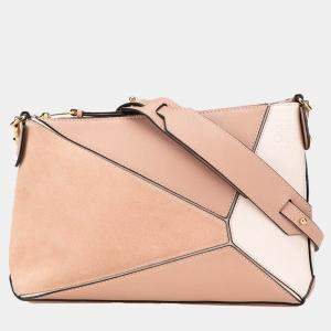 Loewe Brown Mini Leather and Suede Puzzle Crossbody