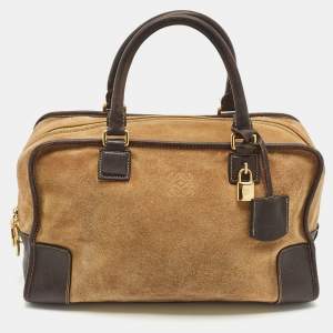 Loewe Beige/Brown Suede and Leather Amazona 36 Satchel