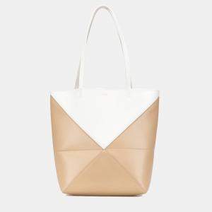 Loewe Beige/Brown Bicolor Calfskin  Medium Shiny Puzzle Fold Tote