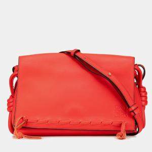 Loewe Red Leather Flamenco Knot Whipstitch Crossbody Bag