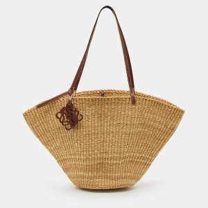 Loewe Natural/Tan Woven Raffia Shell Basket Bag