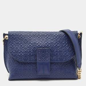 Loewe Blue Logo Embossed Leather Avenue Shoulder Bag