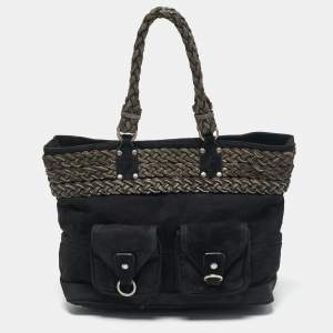 Loewe Black Suede Braided Chain Pocket Tote 