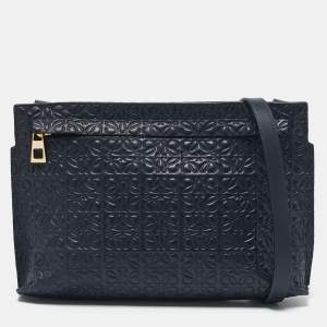 Loewe Navy Blue Leather Repeat Anagram T Pouch Crossbody Bag