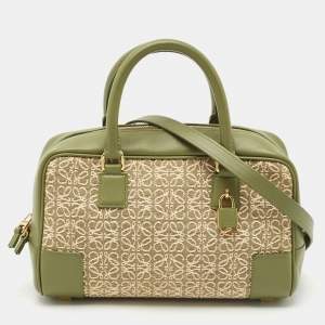Pre Owned Loewe Military Green Jacquard Canvas and Leather Amazona 23 Bag