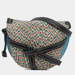 Loewe Blue Small Raffia and Calfskin Gate Crossbody
