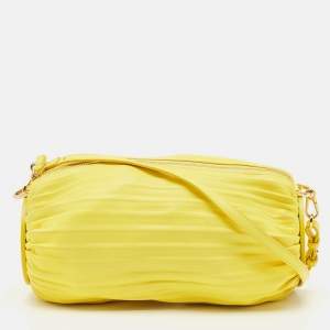 Loewe Yellow Pleated Leather Bracelet Pouch Shoulder Bag