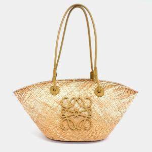 Loewe Gold Raffia Anagram Basket Small Bag