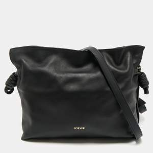Pre Owned Loewe Black Leather Medium Flamenco Clutch Bag