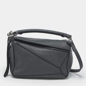 Pre Owned Loewe Grey Leather Mini Puzzle Shoulder Bag